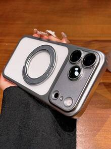 Luxury Frosted Translucent Thin Plating Candy Matte Camera Protection Phone Case Compatible With IPhone 17 Pro Max 17 Pro 16 15 14 13 12 Pro Max 14 15 16 Plus 17 16 15 14 360° Rotating Stand Shockproof Bumper Cases Cover Dundas - Silver - View 4