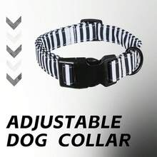 黑白条纹狗项圈 - 可调节经典条纹宠物项圈，配黑色扣环和黑色D形环 - 简约幼犬颈带，适合小型和中型犬 - 混合色 - 查看 2