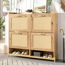 High-Quality 4-Drawer Rattan Cabinet With Solid Wood Handles - Suitable For Bedroom, Living Room, Dining Room, Hallway - Dimensions: W80/H80/D38 Cm - Wood - View 7