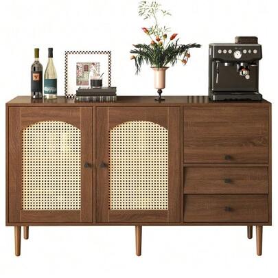 High-Quality 4-Drawer Rattan Cabinet With Solid Wood Handles - Suitable For Bedroom, Living Room, Dining Room, Hallway - Dimensions: W80/H80/D38 Cm