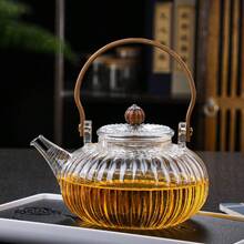 Striped Glass Teapot, Glass Flower Tea Teapot, Boiling Water Teapot, Wooden Handle, Ruyi Pumpkin Beam Teapot - Multicolor - View 3