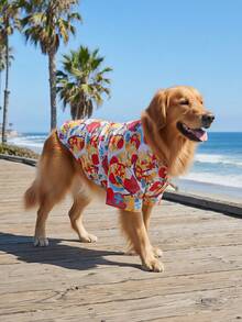 夏季狗狗休闲衬衫 - 透气轻便的狗狗夏季服装，适合小型、中型和大型犬，全印花狗狗服装 - 沙滩风图案 - 彩色 - 查看 3