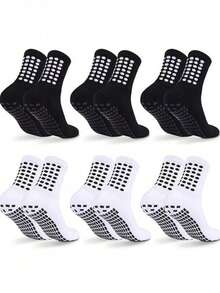 1/3/6 Pairs Men's Football/Soccer Socks, Short/Knee-High Thick Style, Non-Slip Durable Tall Socks For Sports Like Basketball, Suitable For Men - Black and White - View 9
