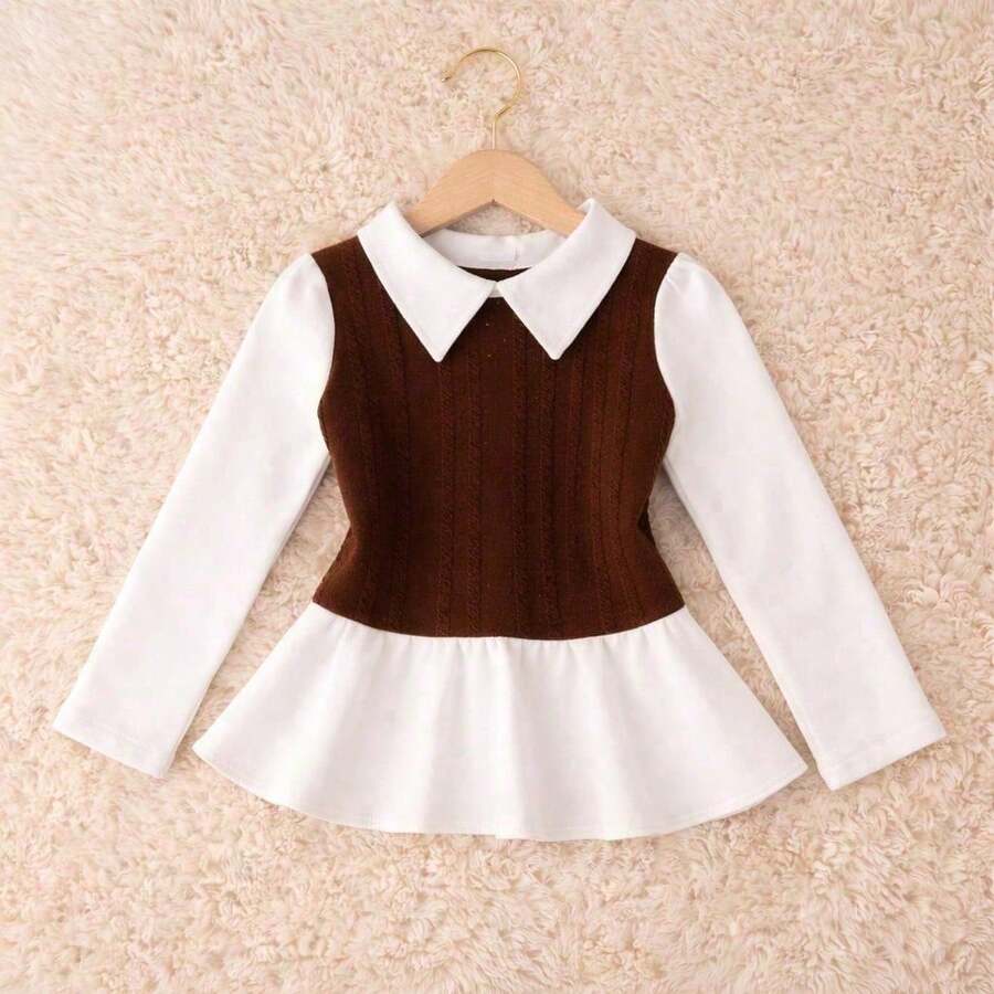 Girls' Long-Sleeved Blouse, For Bloggers, Cold Weather, Winter / Long-Sleeved Blouse - BROWN/1 PIECE - View 1