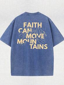 Nuevas camisetas de moda para hombre de primavera y verano, con estampado de letras "Belief Can Move Mountains", camisetas lavadas de alta calidad, camisetas modernas y versátiles, ropa de exterior para hombre. - Gris - Ver 2