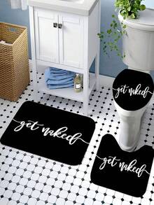 1/3/4 Pcs Black Printed Shower Curtain Set, Non-Slip Bath Mat, U-Shaped Toilet Mat, Toilet Lid Cover, Bathtub Curtain, Bathroom Accessories With 12 Hooks, Bathroom Home Decor, Shower Curtain Set, Bathroom Decor, Home Decor - A - View 16