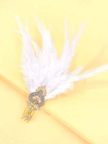 1 pieza Peineta de plumas con estilo retro de los años 20, accesorio de pelo con plumas de cristal y strass para mujeres, decoración vintage elegante para vestidos de fiesta - Dorado - Ver 4