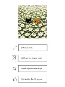 1pc Frameless Two Cats Peeking From Daisy Field Art Print, Whimsical Floral Background Poster For Bedroom, Dorm, Living Room Decor, Back To School, Funky Posters, Vintage Decor, College Dorm Essentials, Unique Gift - Cat - View 5