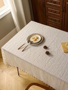 1pc American Retro Minimalist Polyester Linen Tassel Tablecloth, Heat-Resistant Rectangular Tablecloth Suitable For Kitchen, Dining Table, Coffee Table, TV Cabinet, Family Gathering, Outdoor Picnic - Multicolor - View 3