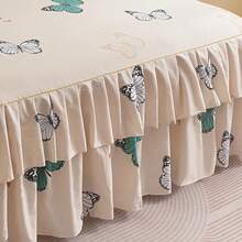 3pcs Minimalist Modern Floral Pattern Double Ruffle Bed Skirt Set, Bedroom Bedding (1 Bed Skirt, 2 Pillowcases, No Inner Core) - Champagne - View 5