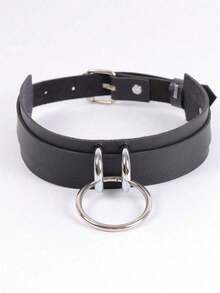 新款哥特风项链，女士朋克摇滚O形环几何PU项链，哥特风颈部配饰 - 黑色 - 查看 6