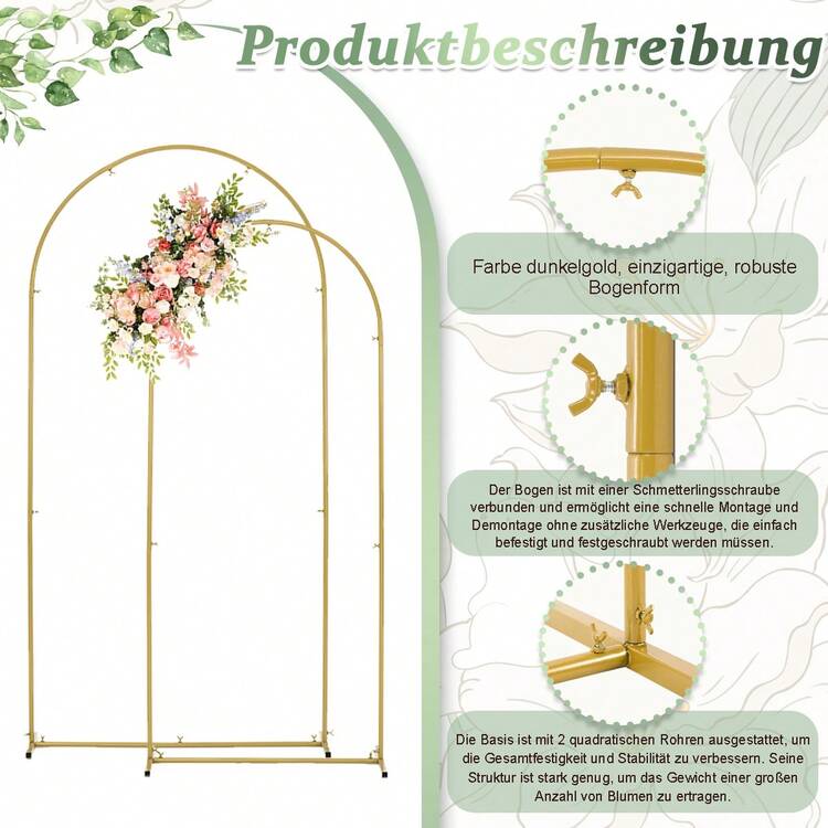 2-Piece Metal Arch Backdrop Stand, Wedding Arch Frame, Gold Wedding Arch Backdrop Stand, Balloon Arch Backdrop For Wedding, Birthday Party, Shower, Graduation Ceremony Decor - 金的 - 查看 4