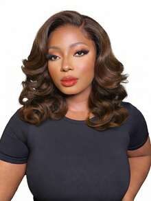 16 Inch Women's Synthetic Wavy Short Hair Fluffy Curly Natural Big Wave Medium Long Hair With Side Bangs Shoulder Length Wig - Multicolor - View 12