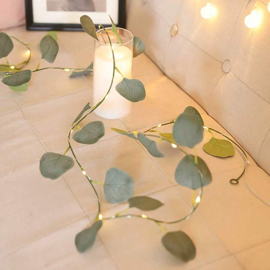 1pc Artificial Eucalyptus Rattan LED String Lights, Floral Wreath Fairy Lights, Suitable For Valentine's Day, Wedding, Mother's Day, Home, Party Indoor Decor Lighting - Warm Color - View 1