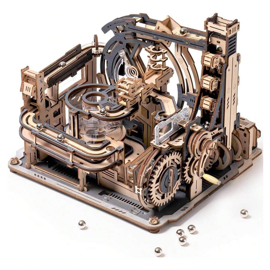 Robotime ROKR Marble Night City 3D Wooden Puzzle - 294-Piece Mechanical Pinball Track Model With Crank, Dynamic Track System, Tabletop Decoration, Adult DIY Project