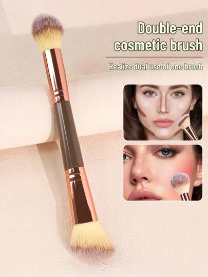 SEPROFE 1pc Dual-Ended Makeup Brush, 2-In-1 Contour And Blush Brush, Ultra Soft Fibers Blend Naturally For Everyday Makeup