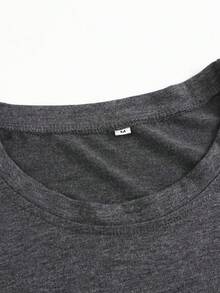 Plus Size Casual Disneyland Graphic Round Neck Short Sleeve T-Shirt With Slight Stretch Fabric For Parties And Everyday Wear - Xám - Xem 4