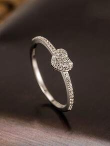 Flyleaf 1 chiếc nhẫn hình trái tim bằng bạc 925 mạ vàng trắng, đính đá Cubic Zirconia, thích hợp cho tiệc tùng, liên hoan, cô dâu, trang sức cưới. - Bạc - Xem 14