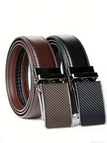 Men's Genuine Leather Ratchet Belt - Adjustable Automatic Buckle, Alloy Buckle, High-Quality Leather Patchwork, Suitable For Autumn/Winter, Casual, Outdoor, Sports, Vacation, Graduation Gift, Birthday Gift, Daily Wear - DL70 71 - 查看 11