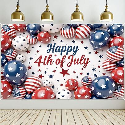1pc Happy 4th Of July Party Banner - Patriotic Polyester Backdrop With American Flags, Stars & Stripes Design For Home, Room & Wall Decor - Perfect For Independence Day Celebrations & Photo Props, Independence Day Decorations, 130*150cm/ 51*59inch