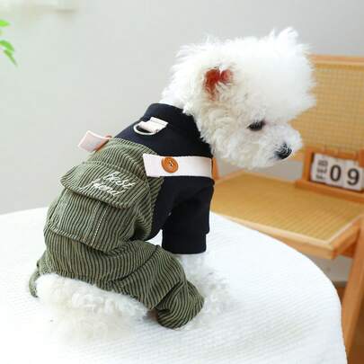 PETCIRCLE 1件宠物衣服，狗狗四脚背带裤，小型犬可爱装扮 - 可爱朋友背带裤