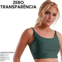 Acqua Bronze Top Academia Fitness Feminino Alça Fina Com Elástico Forrado Zero Transparência Essencial - Verde Militar - Visão 3