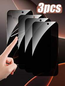 3pcs 9H Hardness Full Coverage Anti-Spy Screen Protector Glass, Clear Glossy Display, High Hardness Structure Resists Accidental Damage, Self-Adhesive Bubble-Free Application, Rounded Edge Anti-Dust Design, Waterproof Shockproof Scratch-Resistant All-Round Screen Protection, Compatible With IPhone 17e/17 Pro Max/17 Pro/17 Air/17/16 Pro Max/16 Pro/16 Plus/16/15 Pro Max/15/14/13/12 And Other Models. - Black - View 20