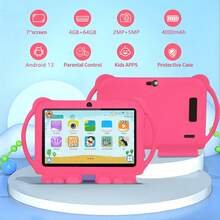 7-Inch Children's Educational Tablet PC, 4GB RAM + 64GB ROM, Quad-Core 1.3GHz, Android 13, 1280x800 HD IPS Display, 2MP+5MP Cameras, 4000mAh Battery, WiFi, Parental Control, Educational Games, ABS Plastic + Silicone Material (Includes: Package Box, Data Cable, Manual, OTG, SIM Pin) - Multicolor - View 7