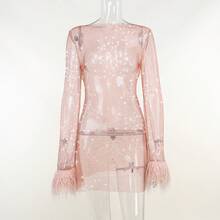 Light Luxury Socialite Style Sequin Dress With Half High Collar And Feather Cuffs, Creating An Atmosphere For The Annual Meeting And Dinner.Short Skirt - White - View 8