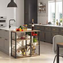 Estantería de cocina para hornear, barra de café, con ganchos, soporte para microondas, estructura metálica, acabado imitación madera. - Marrón - Ver 3