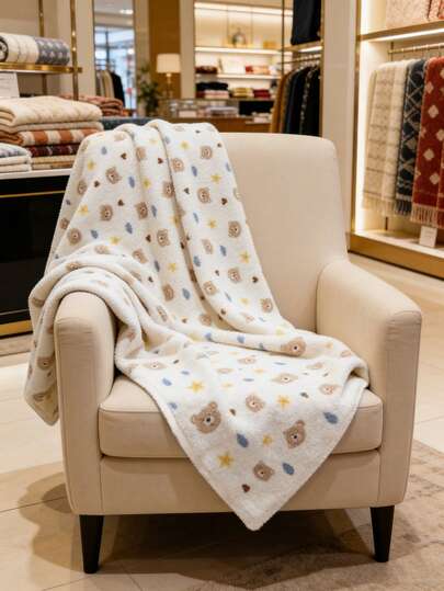 1pc Extra Large Super Soft Baby Blanket, Cute Cartoon Print Newborn Swaddle Wrap, Stroller Crib Blanket, Reversible, Unisex, All Season, 90x120cm
