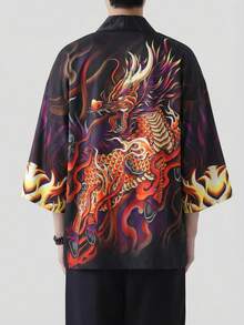 Áo choàng tay lỡ in họa tiết, áo khoác cardigan rộng rãi kiểu chống nắng, áo khoác kimono kiểu Nhật cổ dành cho nam giới. - Nhiều màu - Xem 2