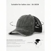1pc Distressed Criss-Cross Ponytail Mesh Baseball Cap, Adjustable Outdoor Sun Protection Casual Hat, Suitable For Spring/Autumn, Travel, Beach, Y2K Style For Youth - D - 查看 7