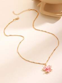 Vintage Elegant Colorful Lotus Flower Pendant Necklace, Women's Lotus Flower Choker Necklace, Suitable For Daily, Party, Date, Festival, Summer Beach Vacation, Gift For Friends, Family, Couples, Jewelry Accessory - Multicolor - View 15