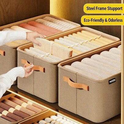 1pc Clothing Storage Boxes, Thickened Fabric Storage Baskets For Clothes And Pants, Storage Boxes For Dormitories And Home Use, And Wardrobe Storage Boxes.