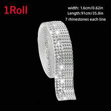 1Roll/2Rolls Self-Adhesive Rhinestone Stickers, For DIY Decoration, Glitter Ribbon Stickers With Rhinestones, Can Be Used For Craft Making, Home Decor/Gift Decoration (Length 91cm) - Silver - View 15