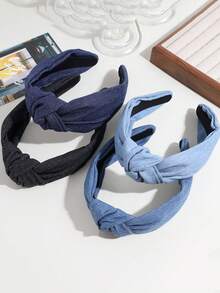 1pc Vintage Denim Wide Knotted Headband, Simple Solid Color High Crown Hair Hoop, Women Daily Wear Hairband, Fashion Versatile Hair Accessory, Spring/Summer,Holiday,Travel - Multicolor - View 6