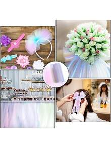 Glitter Rainbow Tulle Rolls 6 Inch X 10 Yards Rainbow Fabric Pink Glitter Tulle Ribbon Roll For Table Runner, Table Skirt, Chair Sash, Sewing Crafting Birthday Baby Shower Wedding - Multicolor - View 8