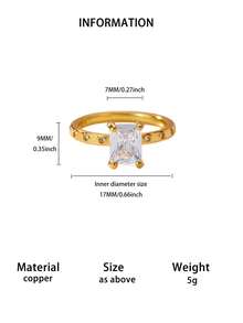 Classic Square White Cubic Zirconia Women's Wedding Ring, Suitable For Mothers, Size 7 And 8, 18K Gold Plated, Anti-Fading, Vacation Jewelry, Party Accessories, Mother's Day And Anniversary Gift - Various - View 12