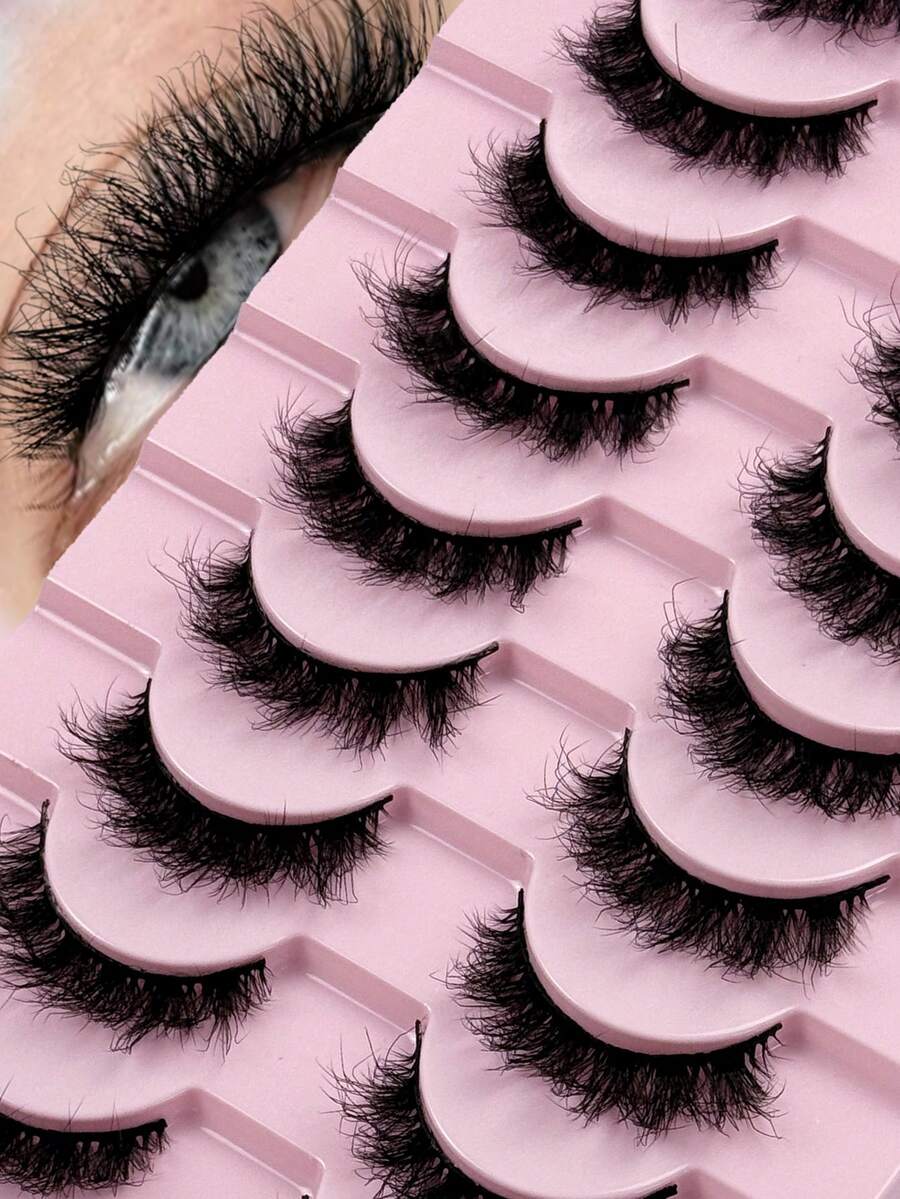10 Pairs D Curl Luxury Fluffy Thick Dramatic Messy Faux Mink Reusable Soft Comfortable Strip Eyelashes For Makeup Strip Lashes,Lashes,Eyelashes,Fake Lashes