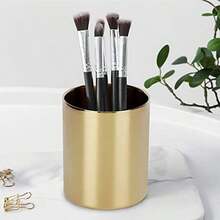 TOPINCN Titular de la Pluma de Acero Inoxidable Floreros Pluma Maquillaje Pincel Contenedor Lápiz Taza Organizador de Escritorio Oro - Dorado - Ver 4