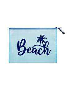 防水時尚沙灘包，印有「Beach」、椰子樹、棕櫚樹圖案。大容量透明化妝包，尼龍拉鍊，輕巧，適合春夏收納，完美適用於游泳、沙灘、潛水和夏季度假、返校，輕巧防曬收納包，適合朋友、家人、閨蜜、同學。生日、節日、派對、婚禮（伴娘）、教師節、郵輪必備、夏季度假禮物的完美禮品與紀念品 - 彩色 - 查看 15