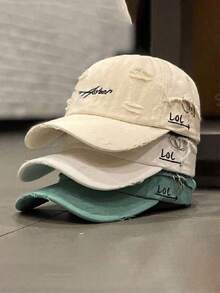 New Distressed Baseball Cap, Unisex Korean Style Embroidered Sun Visor Hat,Summer,Beach,Holiday - A - View 1
