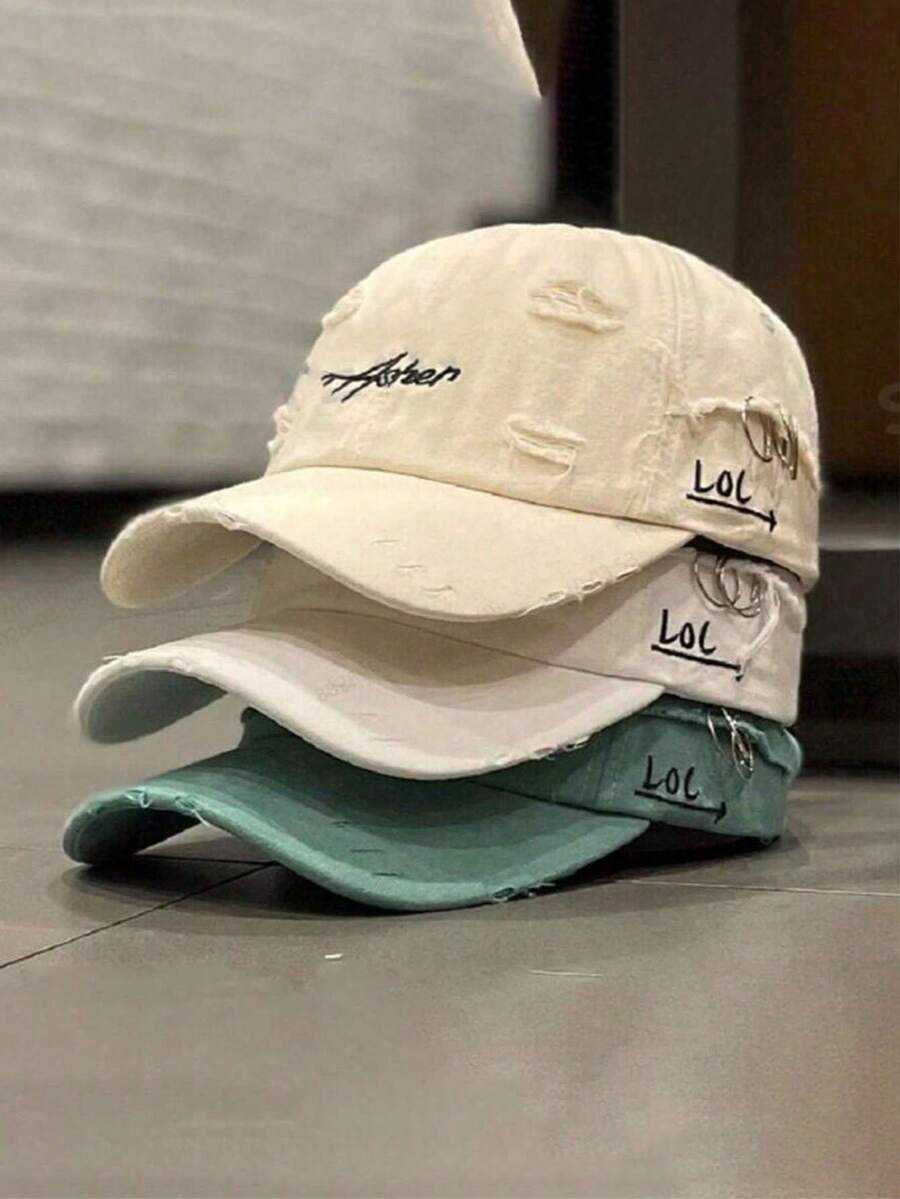 New Distressed Baseball Cap, Unisex Korean Style Embroidered Sun Visor Hat,Summer,Beach,Holiday - A - View 1