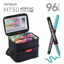 Ensemble de stylos marqueurs acryliques Languo M730 PRO, 48/72/96/192 couleurs avec sac de rangement, pointe de pinceau souple de 1-5 mm, pigment lisse à séchage rapide, haute couverture et imperméable, convient pour le croquis, la coloration, le contour, les arts et l'artisanat DIY, fournitures artistiques de qualité pour étudiants - Ensembles - Voir 15