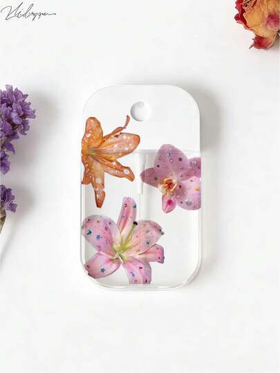 1pc/Set Ins Summer Cosmetics Bottle, 3-Color Flower Lily Orchid Pattern Perfume Packaging Tool, Travel Portable Pure Dew Packaging Bottle, Disinfection Spray Bottle, Flower Printed Card Type Perfume Packaging Bottle, Suitable For 50ml