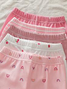 5pcs/Set Baby Girls' Elastic Waist Thin Casual Shorts, Comfortable Non-Binding, Suitable For Summer - Multicolor - View 3