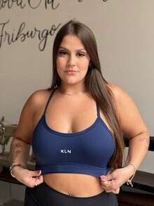 Women's Top Fitness Without Padding, Straps, Backless, Sports Workout/Gym, Premium Polyamide Fabric, Zero Comfort, No Transparency - Màu xanh hải quân - Xem 3
