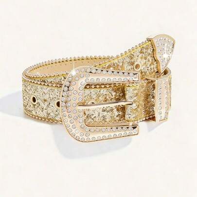 1pc Men's Star Eyelet Decor Western Cowboy Style Thick Belt, Suitable For Daily Wear
