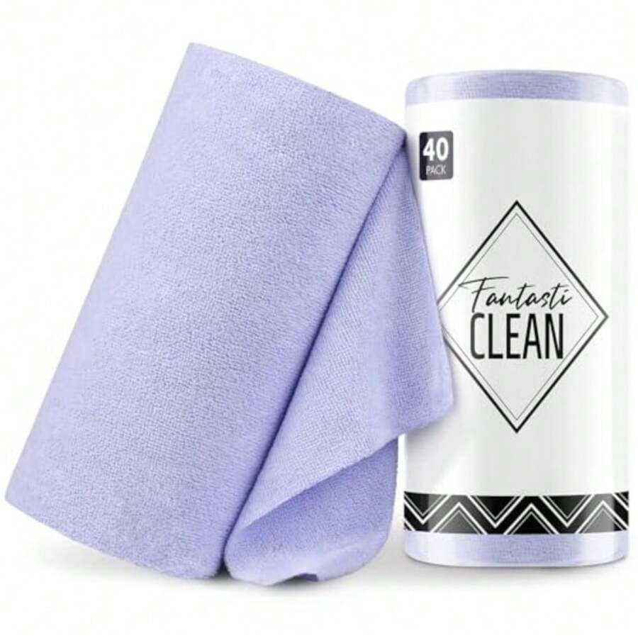 Microfiber Cleaning Cloth Roll -40 Pack Tear Away Microfiber Towels 12" x 12" Reusable Washable Scratch Free Ultra Absorbent for All-Around Cleaning Supplies Lavender - Lavanda - Ver 1